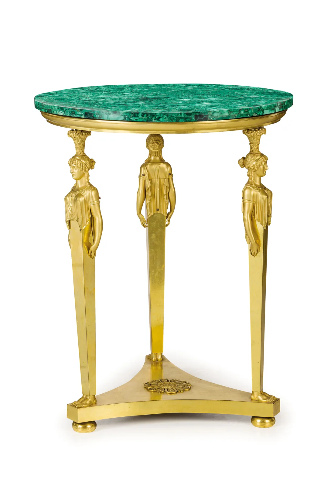 Guéridon in Bronzo Dorato e Malachite