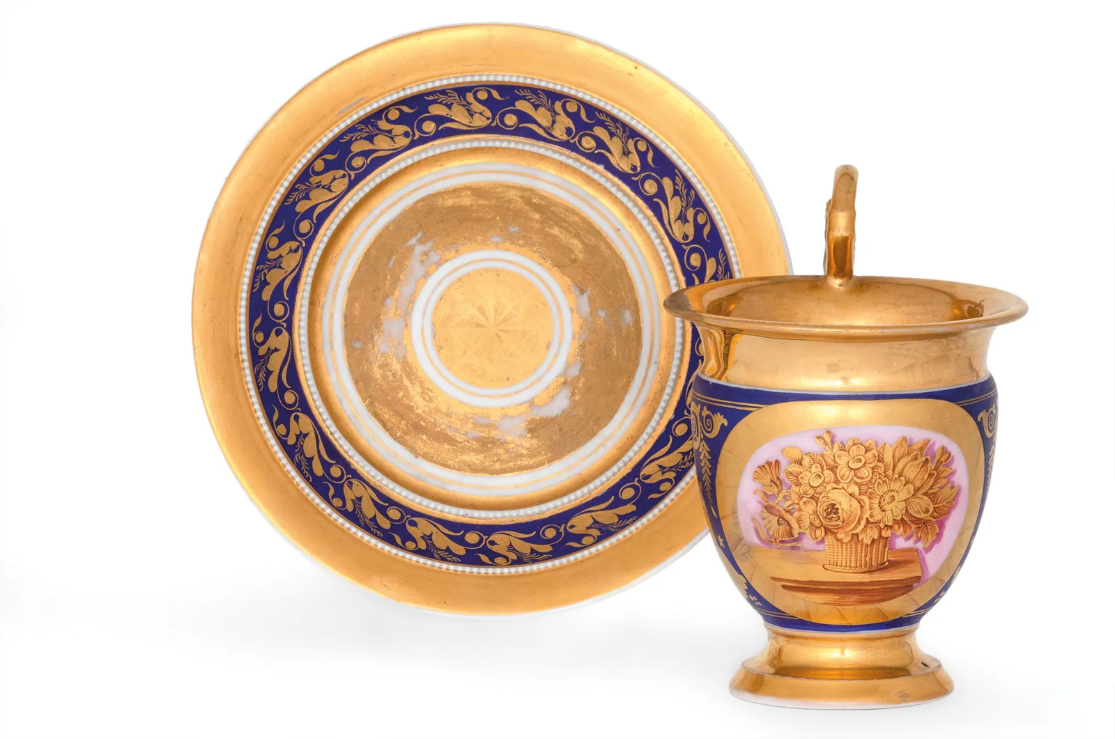 Tazza con Piattino in Porcellana Blu e Oro