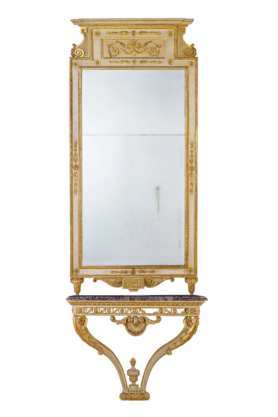 Console con Specchiera in Legno Intagliato