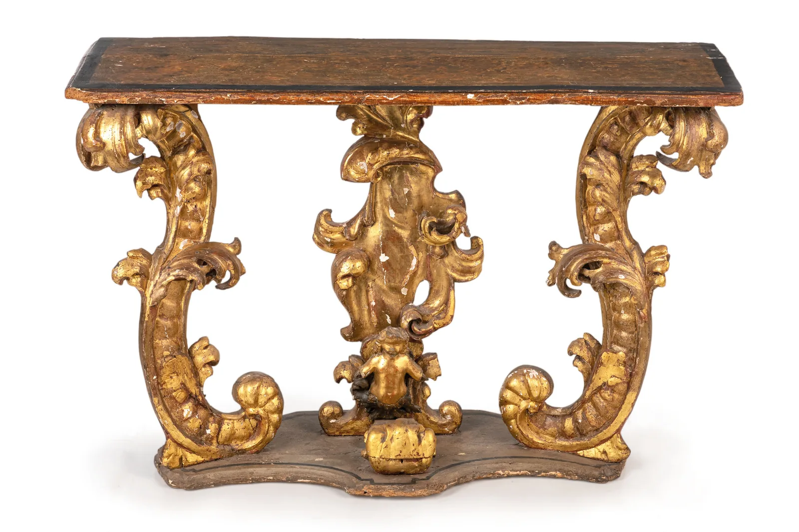 Console in Legno Intagliato, Scolpito e Dorato