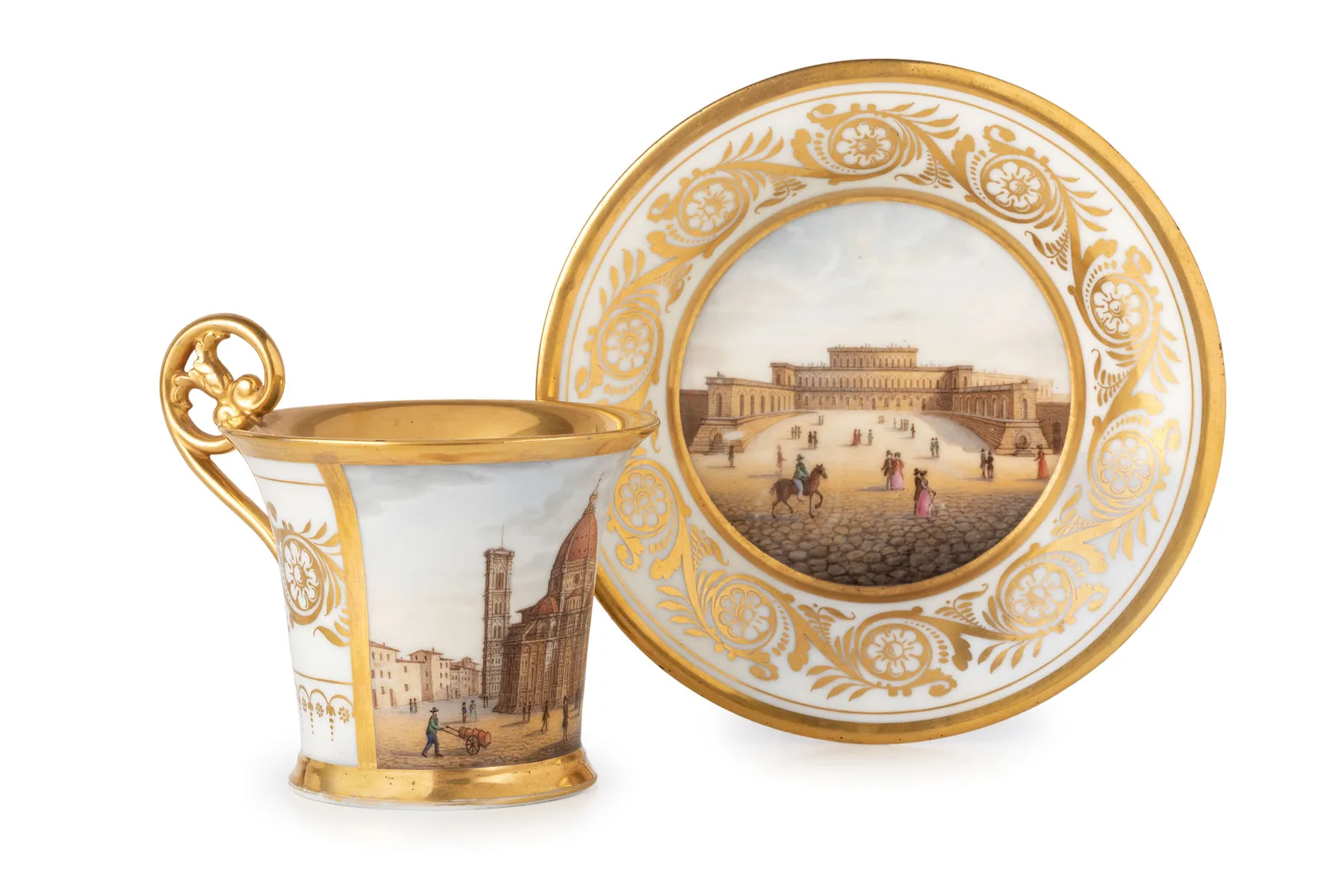Tazza con Piattino in Porcellana Policroma