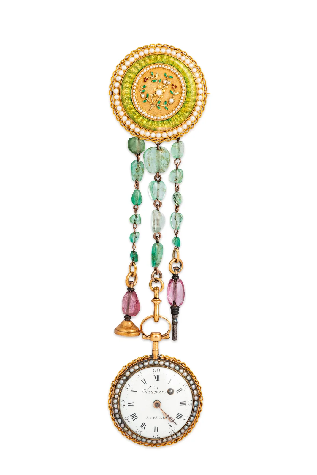 Orologio da Tasca in Oro con Smalti con Importante Châtelaine
